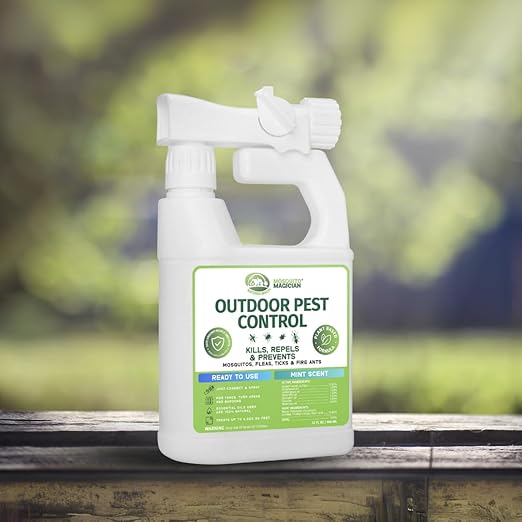Mosquito Magician Ready to Use Hose Sprayer - Holds 32 Fl Oz of Liquid - Refillable - Kills Mosquitoes, Fleas, and Fire Ants - for Yards, Lawns, Patios - with Essential Oils - Mint