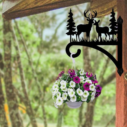 Peacoblue Iron Plant Hangers Hooks for Outdoor Indoor Hanging Plants Flower Fern Pot Lantern Bird Feeder Wind Chime,12"x15" Deer and Tree Weather Resistant Metal Wall Holder for Porch Garden Farmhouse
