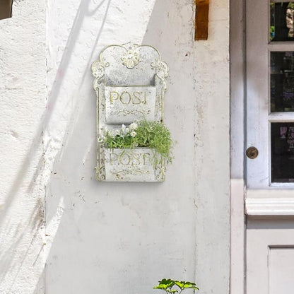 All Chic Metal Wall Planter - Outdoor Rustic Wall Mount Hanging Planter, White Gold
