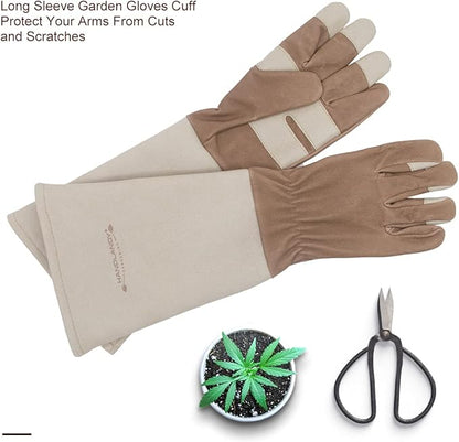 HLDD HANDLANDY Long Gardening Gloves, Leather Thorn Proof Rose Pruning Glove for Men & Women, Great Gift for Gardener
