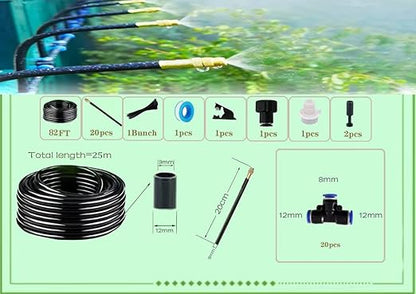 New drip Irrigation kit, Automatic Garden Watering System, Quick Connector and 360-degree Bending Dropper atomizing Copper Nozzle, Garden Plant Lawn Courtyard Watering System. (20 Spray nozzles)