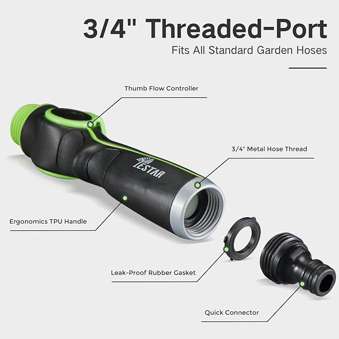 Watering Wand Heavy Duty,Metal Garden Hose Wand with 8 Spray Patterns 15-Inch Long Hose Nozzle Sprayer with Thumb Flow Control for Watering Plants Cleaning Car Washing and Showering Pets (15 Inch)