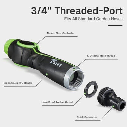 Watering Wand Heavy Duty,Metal Garden Hose Wand with 8 Spray Patterns 15-Inch Long Hose Nozzle Sprayer with Thumb Flow Control for Watering Plants Cleaning Car Washing and Showering Pets (15 Inch)