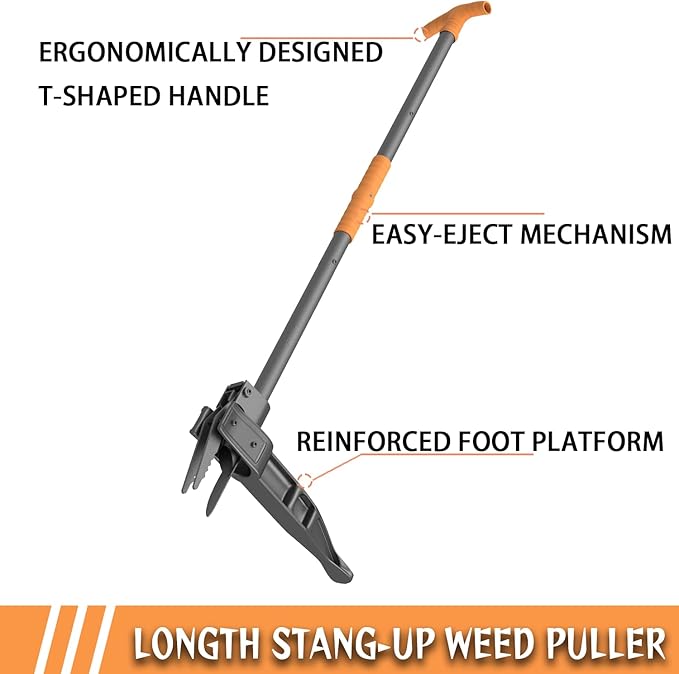 Stand Up Weed Puller Tool,Weeder,Hand Weeding Tool with Long Ergonomic Handle,Remove Weeds Without Bending,Pulling,Kneeling-Black