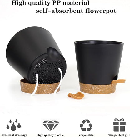 5 Pack 5 inch Self-Watering Pots, African Violets Planter with Drainage Holes and Reservoir, Black Brown Plastic Planter for Indoor Outdoor Plants Flowers and Houseplants black brown, 5 inch 5 pcs