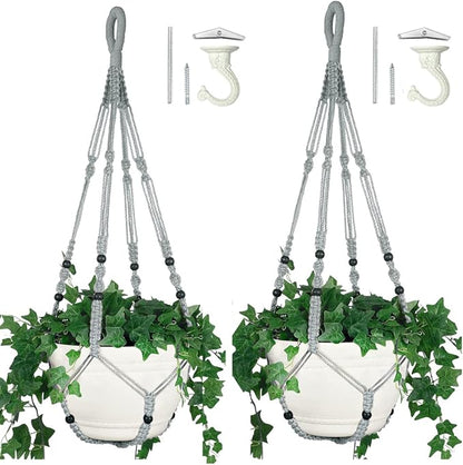 2 Pack 43 Inches Macrame Planter Hanger Large for 12 inch Pot + Swag Hook (Extra Long & Big) | Large Hanging Planter for Indoor Plants | No Tassel, Cotton Rope, No Pot/Plant Included