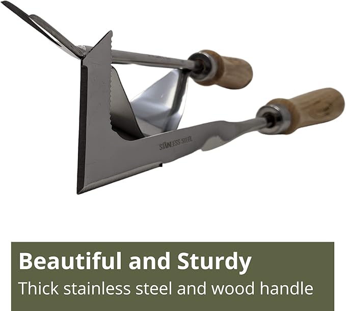 Weed Puller and Patio Paver Weeding Tool Set - Two Classic, Heavy Duty, Stainless Steel Weeding Tools with Beautiful Wooden Handles - by Truly Garden