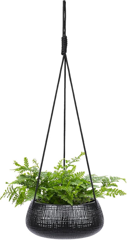 8 Inch Hanging Planters for Indoor Plants - Small Hanging Flower Pots with Drainage Holes Round Ceramics Hanging Plant Pots Black
