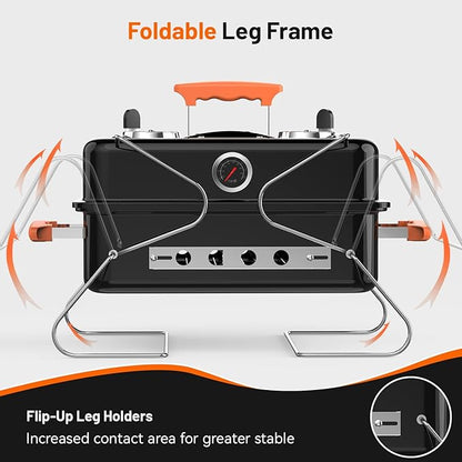 KEYO GRILL 16-Inch Heavy Duty Portable Charcoal Grills, 168 Sq. In. Dual Vent Control Camping BBQ Grills with Foldable Legs, Lid Thermometer Compact Outdoor Grill for Backyard, Tailgate, Boat