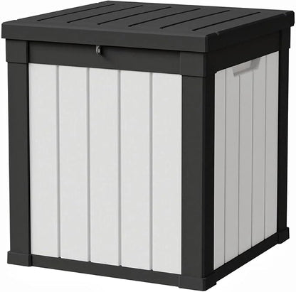 50 Gallon Storage Box, Waterproof Deck Box for Indoor & Outdoor Use, Lockable Pool Storage Bin for Package Delivery, Outdoor Bench for Patio Cushions, Garden Tools, Backyard, Black & White