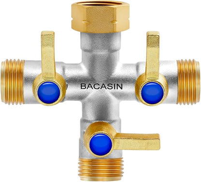 Brass Garden Hose Splitter, 3 Way Hose Splitter, Outdoor Hose Splitter, GHT 3/4 In, Female Inlet And 3 Way 3/4 In (Increase Flow Style) (silver)