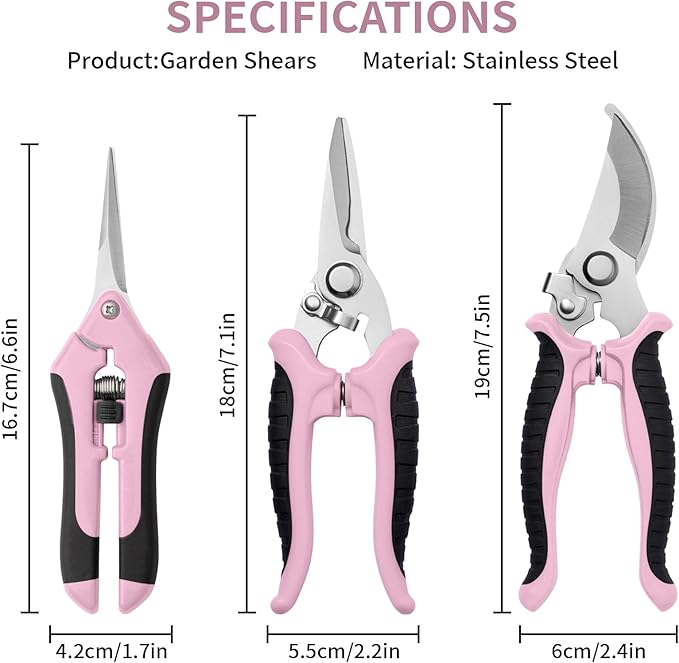 3 Pack Garden Pruning Shears, Stainless Steel Shears, Gardening Shears Scissors Pruning Shears for Gardening Tools (3PCS Pink and Black)