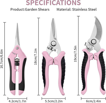 3 Pack Garden Pruning Shears, Stainless Steel Shears, Gardening Shears Scissors Pruning Shears for Gardening Tools (3PCS Pink and Black)