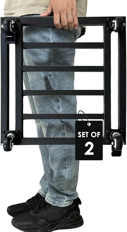 18" Square Plant Stand with Wheels Heavy Duty,Large Metal Plant Caddy Indoor Outdoor Use,Rolling Plant Dolly with Industrial Casters,Rust-Proof Black Plant Tray for Large Planters Pots,2-Pack