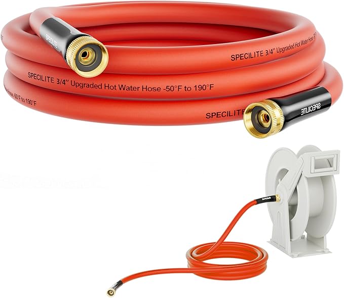 SPECILITE 3/4" Female to Female Hot/Cold Short Leader Hose 15 ft, -50℉-190℉, Flexible & Lightweight Rubber Hoses for Yard, Outdoor, Farm, Red