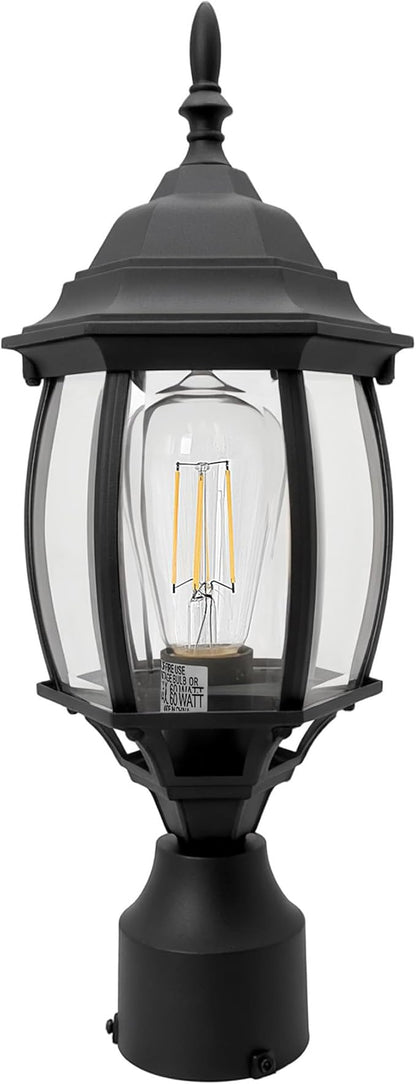 17” Black Outdoor Post Light Fixture, Pole Mount Outside Light for Garden Entrance Driveway Black Pillar Lantern 17 Inch Pier Mount Outdoor Lamp Post for Front Yard
