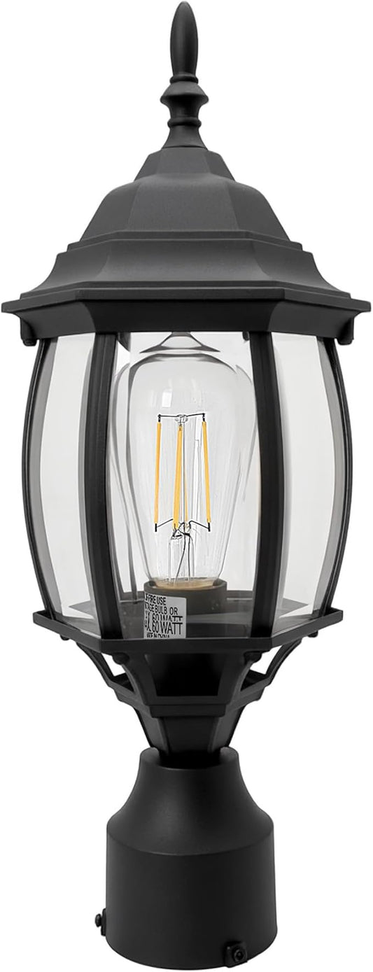 17” Black Outdoor Post Light Fixture, Pole Mount Outside Light for Garden Entrance Driveway Black Pillar Lantern 17 Inch Pier Mount Outdoor Lamp Post for Front Yard