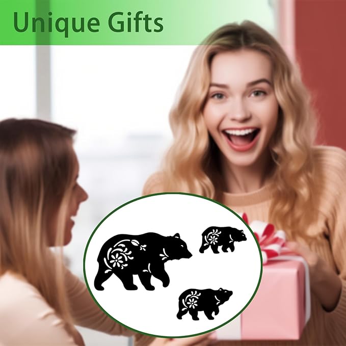 Outdoor Bear Garden Decor,Set of 3 Silhouette Metal Bear Statue Outdoor,Bear Garden Stakes for Outside (Bear Black)