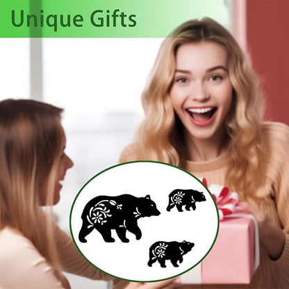 Outdoor Bear Garden Decor,Set of 3 Silhouette Metal Bear Statue Outdoor,Bear Garden Stakes for Outside (Bear Black)