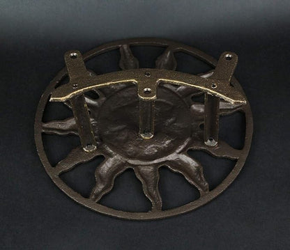 Bronze Finish Cast Iron Sun Face Garden Hose Holder - 12 Inches in Diameter - Decorative Wall-Mounted Outdoor Hanger for Organized and Stylish Outdoor Spaces