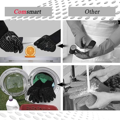 Comsmart BBQ Gloves, 1472F Heat Resistant Silicone Non-Slip Oven Mitts, Long Kitchen Gloves Perfect for Grilling, Cooking, Baking, Cutting
