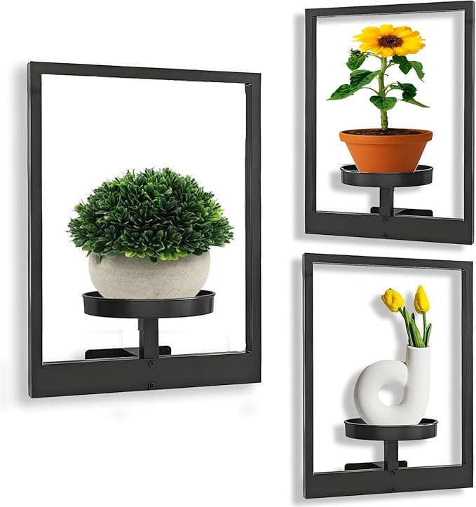 Hanging Planters 3 Pack, Wall Mounted Plant Hanger with Shelves for Window, Indoor Outdoor Wall Decor Planter for Living Room Entryway Plants
