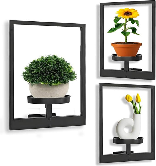 Hanging Planters 3 Pack, Wall Mounted Plant Hanger with Shelves for Window, Indoor Outdoor Wall Decor Planter for Living Room Entryway Plants