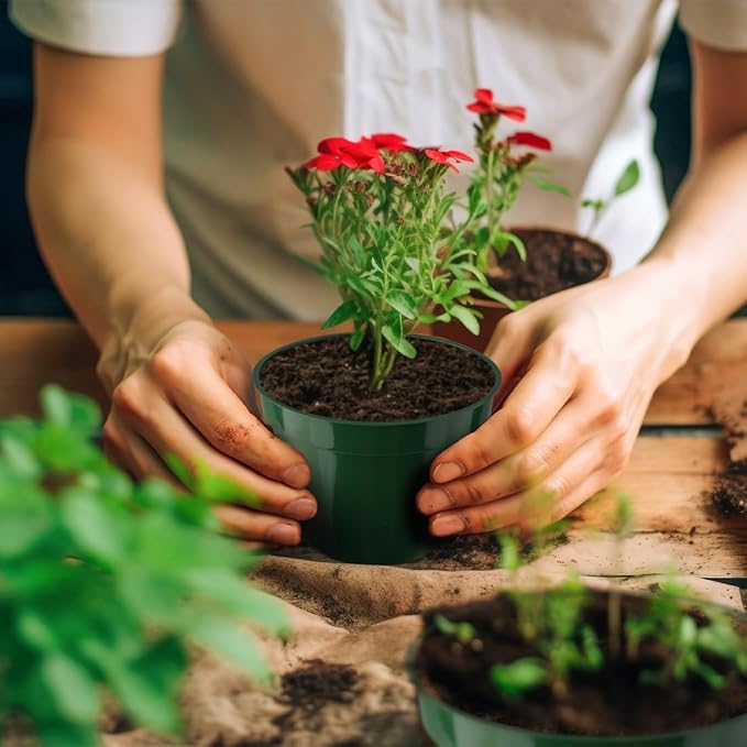 5 Pack 4 Inch Plastic Plant Pots, Thickened Sturdy Nursery Pots, Seed Starter Pots with Drainage Hole, Planting Small Flower Pots, Green