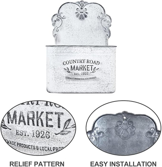 All Chic Metal Wall Planter Wall Mount Planter Wall Vases for Flowers Shabby Chic Wall Decor for Rustic Farmhouse Wall Outdoor Decor (White)…