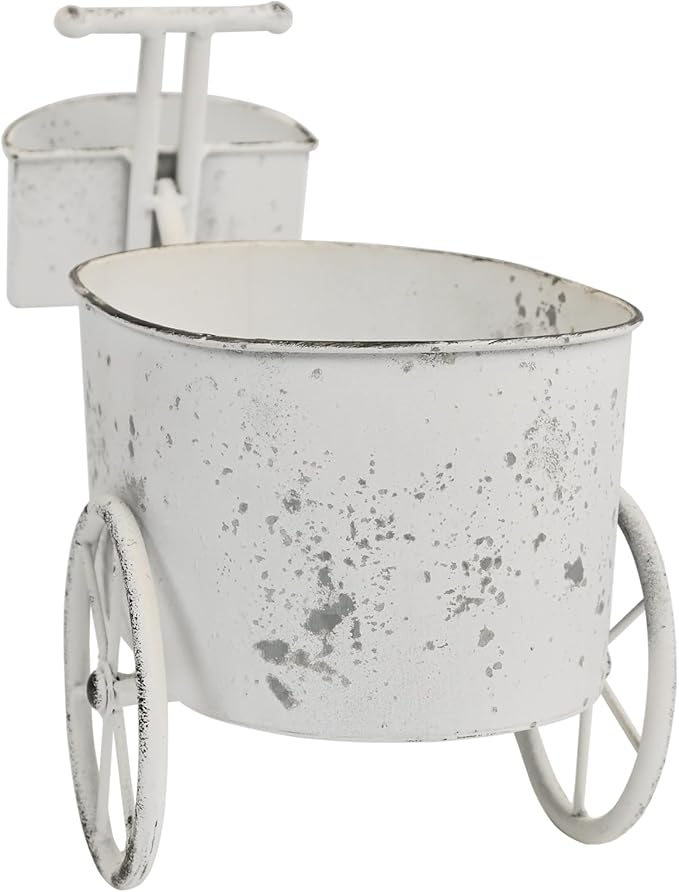 Farmhouse Small Flower Cart Bicycle Planters for Outdoor Plants Bicycle Plant Stand Wagon Planter Rustic Plant Cart for Patio Garden Balcony White