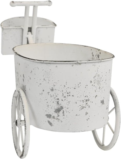 Farmhouse Small Flower Cart Bicycle Planters for Outdoor Plants Bicycle Plant Stand Wagon Planter Rustic Plant Cart for Patio Garden Balcony White
