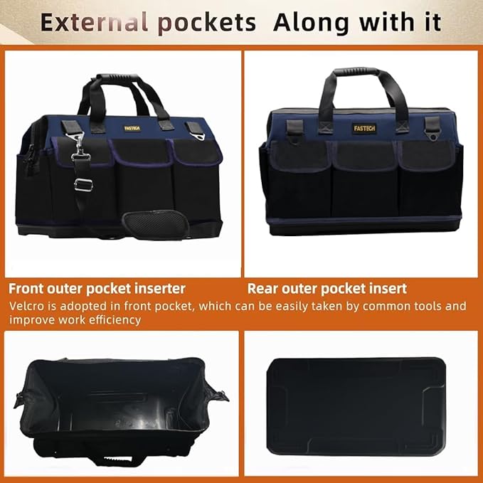 FASTECH 22in Heavy Duty Bottom Tools Bag With Wide Mouth For Tool Storage, Carrier and Organizer, Tote Bag for Men/Women, Wide Mouth Tool Bags With Inside Pockets (22 Inch)