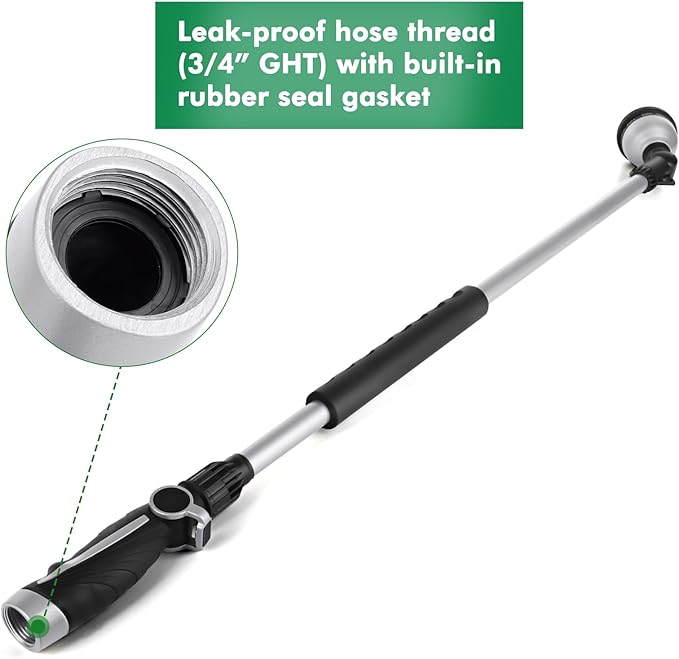 RESTMO 36” Long Watering Wand, Metal Garden Hose Wand with 180° Swivel Head and 10 Spray Patterns, Heavy Duty Hose Nozzle Sprayer with Thumb Flow Control, for Water Hanging Baskets, Shrubs, Silver