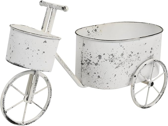 Farmhouse Small Flower Cart Bicycle Planters for Outdoor Plants Bicycle Plant Stand Wagon Planter Rustic Plant Cart for Patio Garden Balcony White
