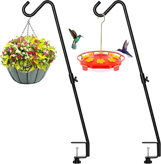 FEED GARDEN 2 Pack 29 Inch Adjustable Deck Hook,Solid Steel Deck Hangers for Bird Feeders,Lanterns, Flower Basket and Suet Baskets with Clamp,Black