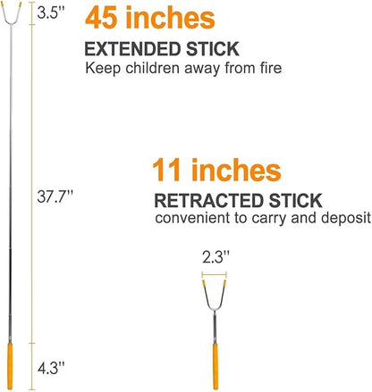 BBQStyle Marshmallow Roasting Sticks, Set of 8 Pack Premium 45'' Extendable Rotating Telescoping Forks for Hot Dog & Smores, Special Safe and Healthy Cookware for Campfire, Camping & Bonfire