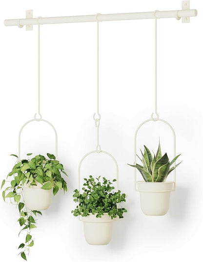 Bamworld Hanging Planters for Indoor Plants with 3Pots Metal Plant Hanger Indoor Hanging Plant Holder Wall Planters Window Plant Shelves Plant Hanger Rod for Hanging Pots for Wall Decor(White)