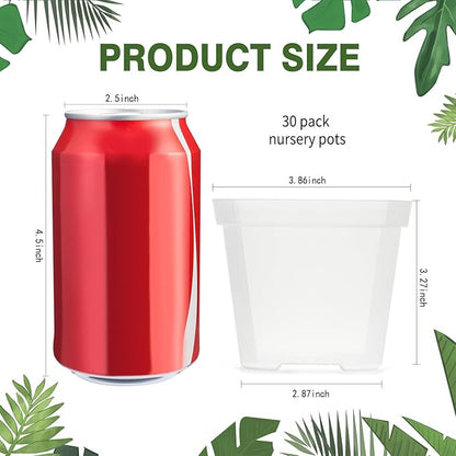 Clear Nursery Pots 30 Pcs 4 Inch Square Plastic Plant Pots with Drainage Hoels Transparent Flower Pot Seed Starter Pot Indoor Outdoor