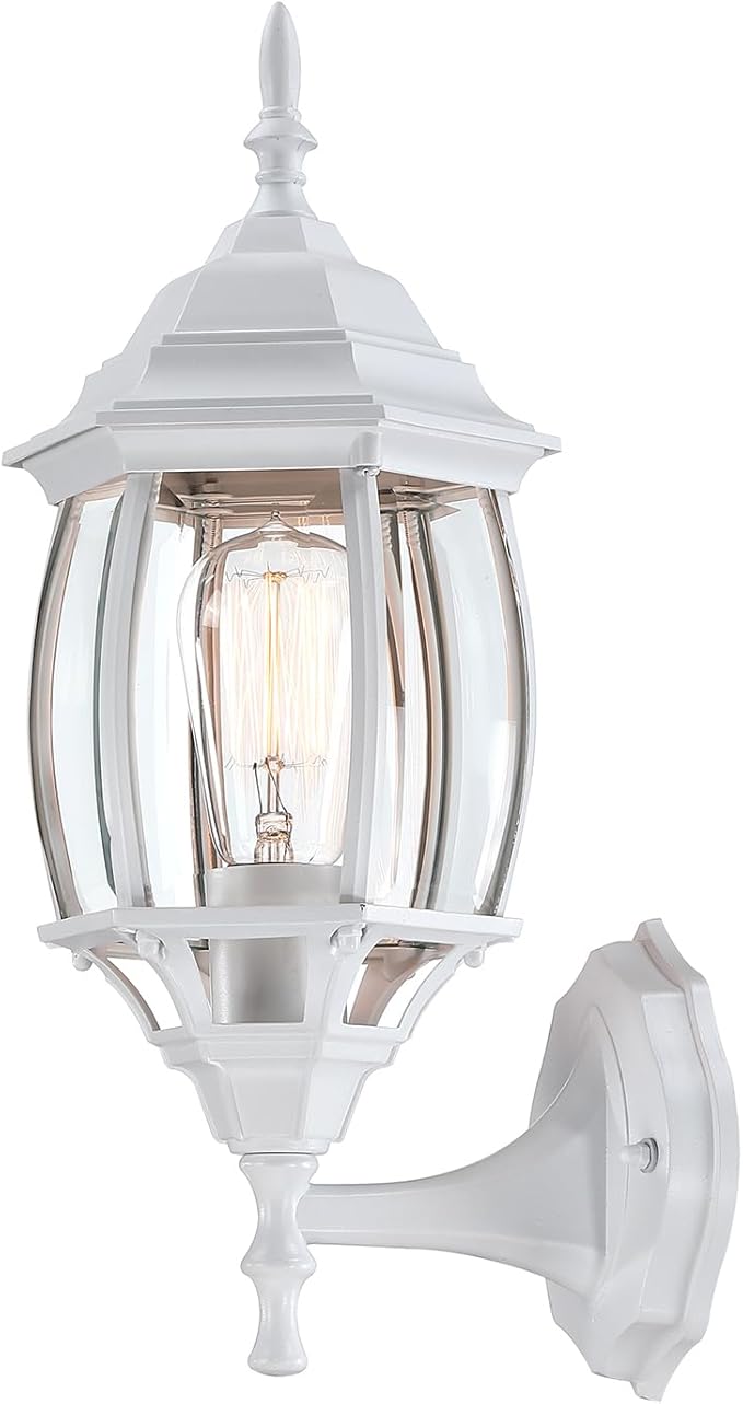 16.8 Inch White Outdoor Wall Light, Outside Porch Sconce White Outdoor Light Fixture for House Front Door Wall Lantern with Vintage Design, Garage Balcony, E26