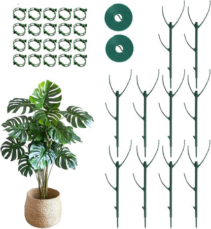 10 Pack Stackable Monstera Plant Support Stakes, 75inch Climbing Garden Plant Support Sticks Structures with 20pcs Clips & Ties, for Indoor Outdoor Plants Alternative to Moss Pole