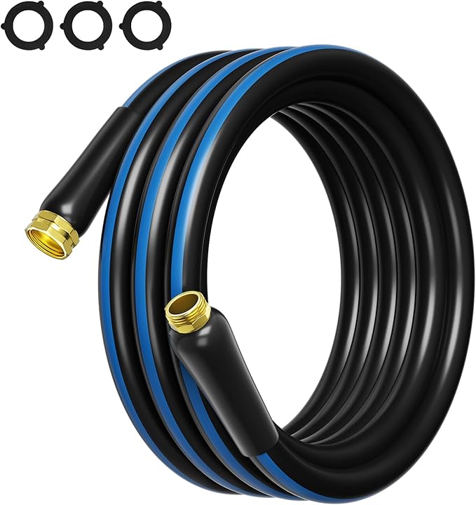 Flexible Short Garden Hose 5/8” 10FT: Hybrid Rubber Portable Length Hose - Lightweight Water Hose with Male to Female Fittings - Tangle-Free Hose for Cleaning Park, Dark Blue