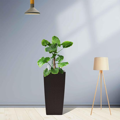 2 Pack Tall Planters for Indoor or Outdoor Plants, Self-Watering Pots with Drain Holes, 22-Inch High Faux Rattan Design Modern Tall Square Planter Box for Porch, Patio, Backyard (Pack of 2, Brown)