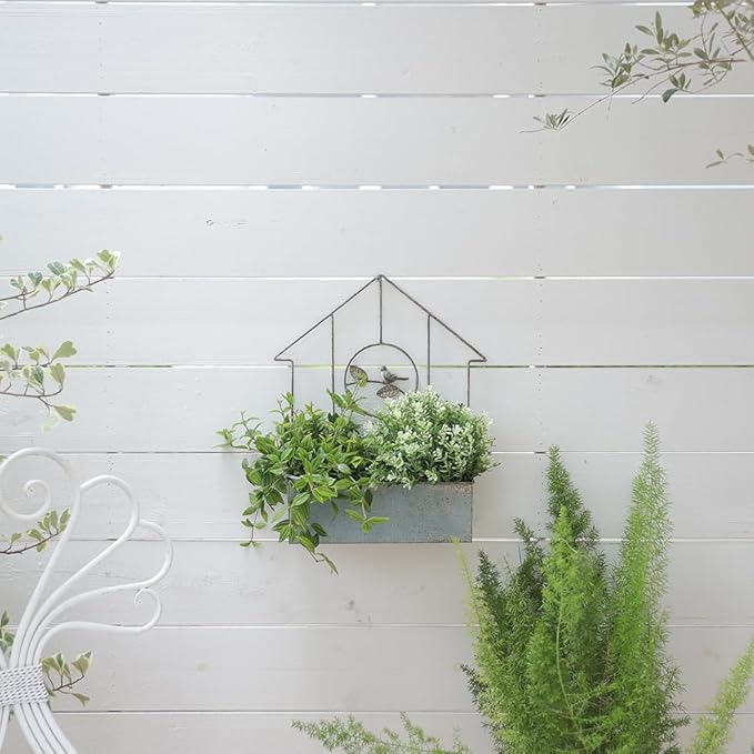 Metal Planter Wall Hanging Baskets Wall Mounted Planter Decor,House-Shaped with Bird Design for Outdoor/Indoor Shabby Chic Wall Decor