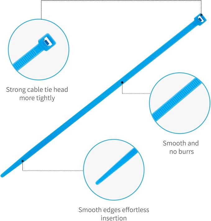 8 Inch Blue Zip Tie 1000 PCS, 40 Lbs - Small to Medium Zip Tie, Nylon PA66 UV Resistant Cable Tie Heavy Duty for Indoor and Outdoor Use - Ideal for bundling and securing objects