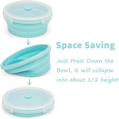 CARTINTS Silicone Collapsible Food Storage Containers-Prep/Storage Bowls with Lids – Set of 4 Round Silicone Lunch Containers – Microwave and Freezer Food Containers (Blue)