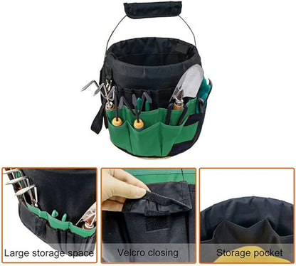 Green Gardening Tools Organizer 5 Gallon Bucket Tools Kit Storage Organizer with Handle, Garden 42 Pockets Tools Management Bucket Bag Trays, Insert Bucket Boss Tools Organizer (Tools Excluded), Black, 17.91 inch x 11.81 inch