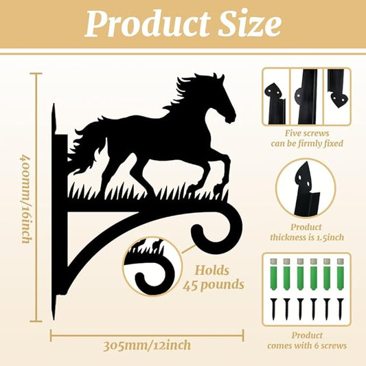 peacoblue Iron Plant Hangers Hooks for Outdoor Indoor Hanging Plants Flower Fern Pots Lantern Bird Feeder Wind Chimes, 12"x16" Weather Resistant Metal Wall Holder for Porch Garden Farmhouse(Horse)