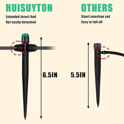 30 Pcs Drip Irrigation Sprayer Emitters for 1/4" Irrigation Tubing, Adjustable 360 Degree Water Flow Drippers on 6.5" Sturdy Stake with Double Lock Barbed Irrigation Drippers