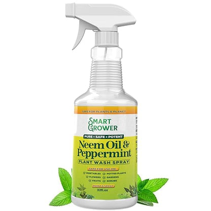 Neem Oil Spray for Plants with Peppermint Oil, Natural Plant Wash Made for Indoor and Outdoor Plants Smart Grower 32oz Easy Ready to Use Spray