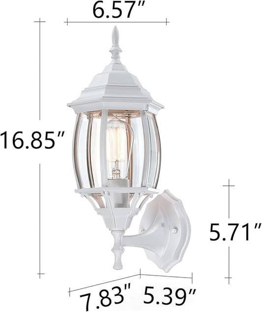 16.8 Inch White Outdoor Wall Light, Outside Porch Sconce White Outdoor Light Fixture for House Front Door Wall Lantern with Vintage Design, Garage Balcony, E26